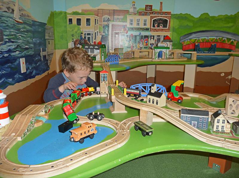 Mathew in train heaven.<br />July 1, 2010 - Childrens' Museum in Dover, New Hamshire.