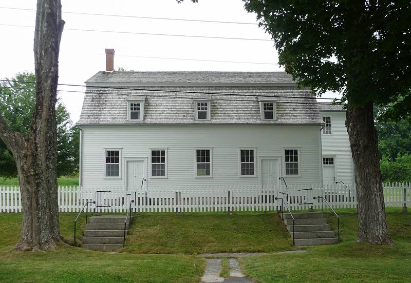 The Meetinghouse. with separate steps and doors for the brothers and sisters.<br />July 8, 2010 - Sabbathday Lake Shaker Village, New Gloucester, Maine.