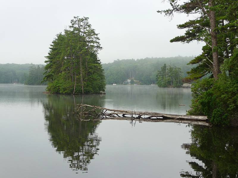 Early morning fog  over Pawtuckaway Lake.<br />July 15, 2010 - Camping at Pawtuckaway State Park, Nottingham, New Hampshire.