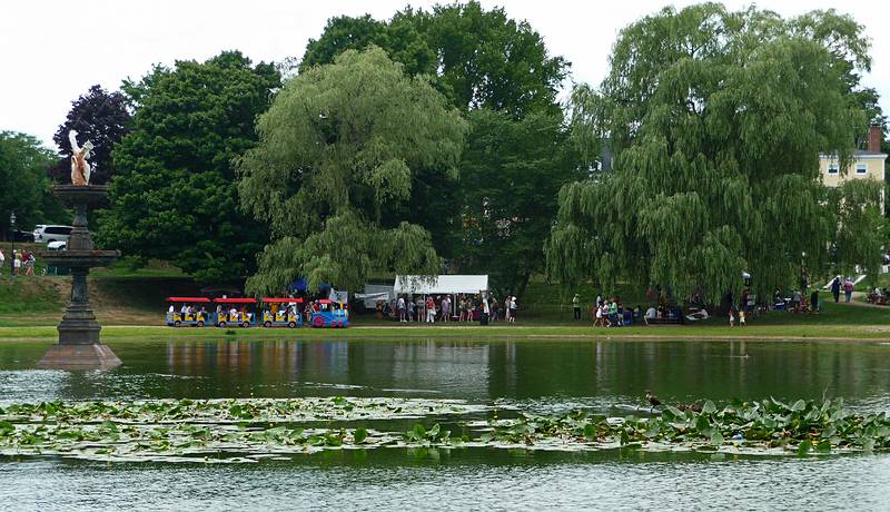 The Thomas train on the far side of Frog Pond.<br />July 25, 2010 - Yankee Homecoming, Newburyport, Massachusetts.