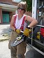 Sue showing us the jaws of life.<br />Old Home Days.<br />August 14, 2010 - Merrimac, Massachusetts.