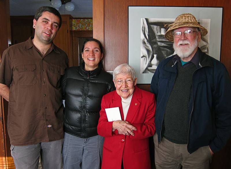Sati, Melody, Marie, and Egils.<br />We stopped at Marie's to wish her a happy Veterans Day.<br />Marie served in Pearl Harbor after the bombing in WWII.<br />Nov. 11, 2010 - Lawrence, Massachusetts.