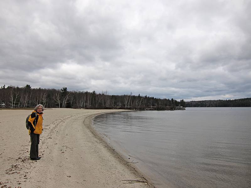 Joyce on beach of Lake Sunapee at Sunapee State Park.<br />Dec. 3, 2010 - Newbury, New Hampshire.