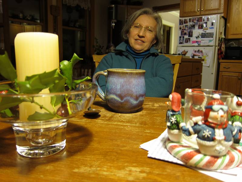 Joyce (and Baiba and Ronnie) at the kitchen table.<br />Dec. 20, 2010 - Merrimac, Massachusetts.