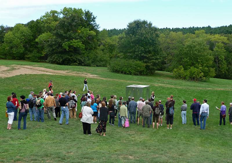 Lynne Havighusrt talking about her entry.<br />Tour of the 2010 Maudslay Outdoor Sculpture Show.<br />Sept. 18, 2010 - Maudslay State Park, Newburyport, Massachusetts.