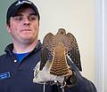 Brian talking about the female kestrel.<br />Feb. 12, 2011 - Joppa Flats Audobon, Newburyport, Massachsuetts.