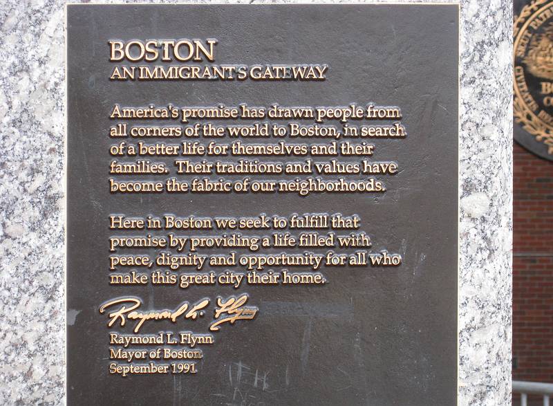 Plaque on wall of City Hall.<br />April 21, 2011 - Boston, Massachusetts.