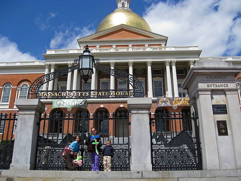 Miranda, Nicole, and Matthew in front of the State House.<br />April 21, 2011 - Boston, Massachusetts.