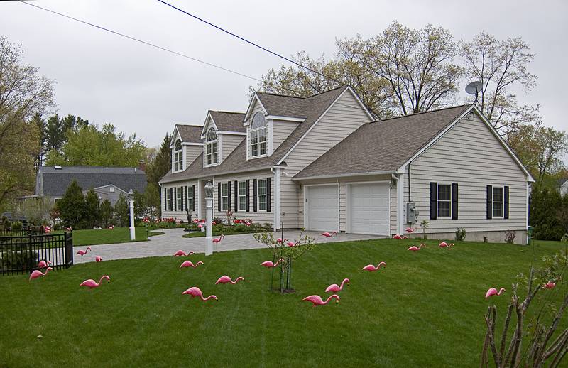 A house on winter street has been flamingoed.<br />May 10, 2011 - Merrimac, Massachusetts.