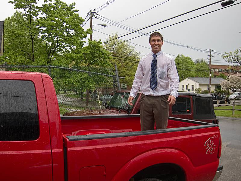 Michael, all wet after walking home from the graduation ceremony.<br />Michael's graduation from Plymouth State University.<br />May 21, 2011 - Plymouth, New Hampshire.