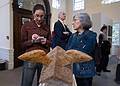 Joyce providing some info to a reporter.<br />'small obsession: artists' dollhouses and other obsessively small works of art.'<br />May 22, 2011 - Somerville Museum, Somerville, Massachusetts.