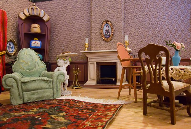 Entry by Jeff Sais and Brian Papciak: dollhouse set for Sesame Street.<br />'small obsession: artists' dollhouses and other obsessively small works of art.'<br />May 22, 2011 - Somerville Museum, Somerville, Massachusetts.