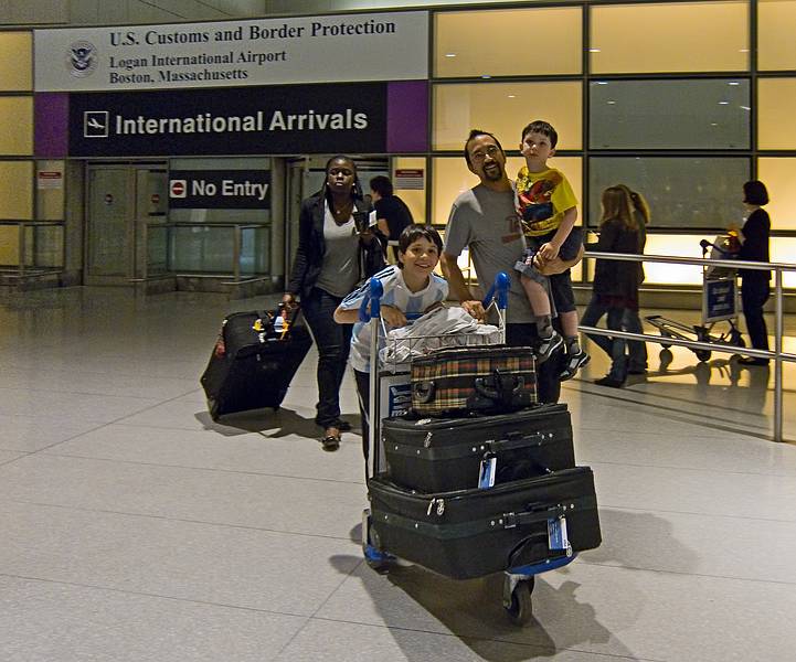 Gujn, Eric, and Marks arriving from Iceland.<br />June 14, 2011 - Boston Logan Airport, Massachusetts.