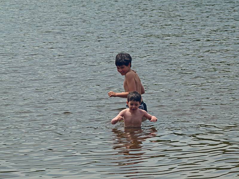 Gujn and Marks, who thinks he has gone deep enough.<br />June 20, 2011 - Pawtuckaway State Park, Nottingham, New Hampshire.