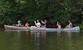 Joyce, Marks, and Eric in the lead canoe, Sati, Gujn, and Melody behind them.<br />June 20, 2011 - Pawtuckaway State Park, Nottingham, New Hampshire.
