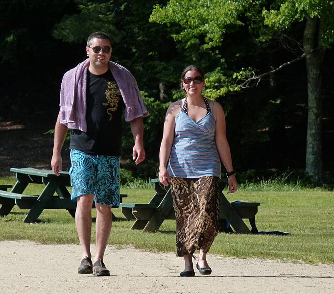 Sati and Melody walking back from the canoe rental place.<br />June 20, 2011 - Pawtuckaway State Park, Nottingham, New Hampshire.