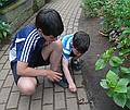 Gujn and Marks, who is tempted to touch the butterfly.<br />June 27, 2010 - The Butterfly Place in Westford, Massachusetts.