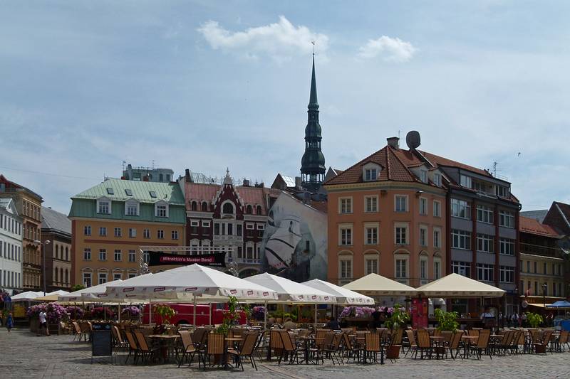 Doma laukums (square) with spire of St. Peter's Church in back.<br />June 1, 2011 - Riga, Latvia.