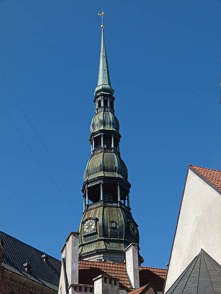 St. Peter's Church, seen from one of the alleys<br />in the complex of buildings of the Holy Spirit Convent.<br />June 3, 2011 - Riga, Latvia.