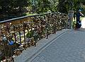 Wedding locks on bridge across the city canal.<br />June 12, 2011 - Riga, Latvia.