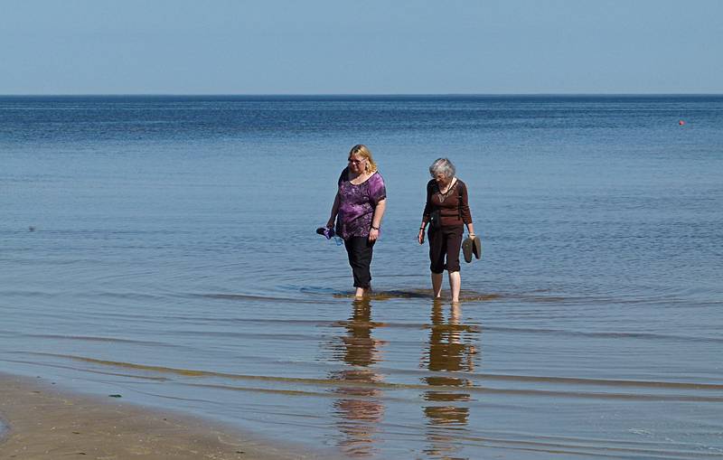 Linda and Joyce getting their feet wet in the Baltic Sea.<br />June 6, 2011 - Majori, Jurmala, Latvia.