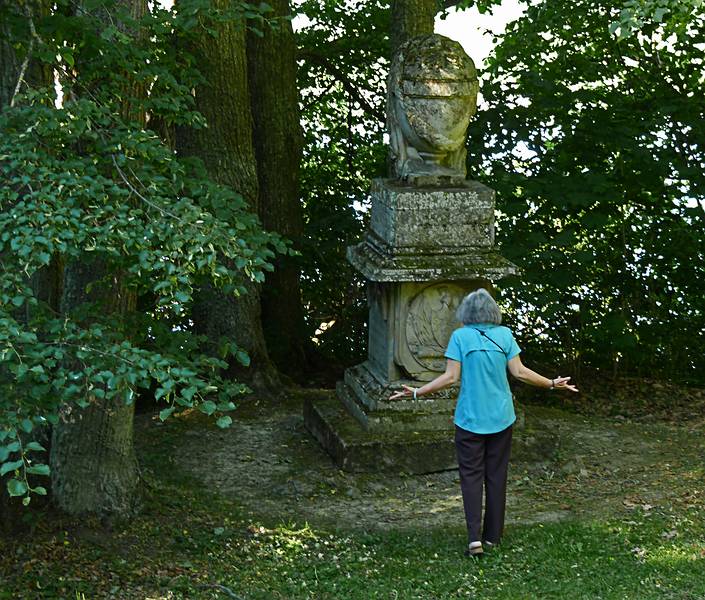 Joyce: "What the heck is this doing here?"<br />View from a path along Lielupe on the palace property.<br />June 7, 2011 - Meotne, Latvia.