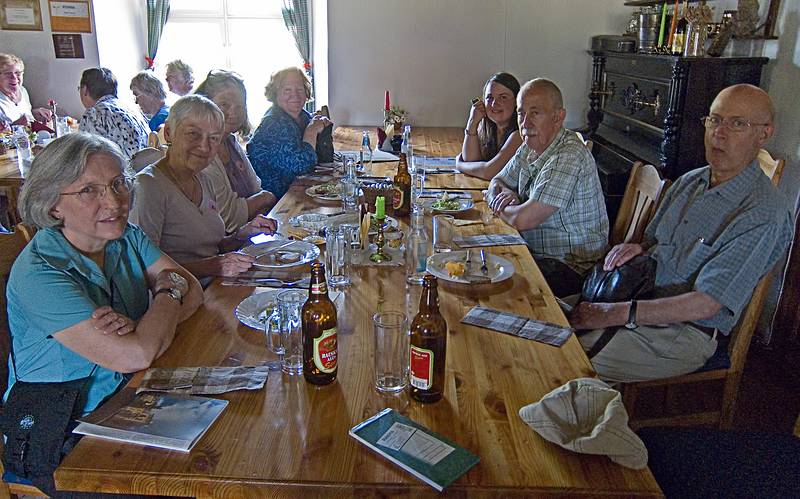Joyce, Baiba, Betsy, Carolyn, Anete, Ronnie, and Chuck.<br />Lunch at the quaint cottage with a restaurant.<br />June 7, 2011 - Rundale Palace, Pilsrundale, Latvia.