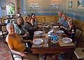 Baiba, Betsy, Carolyn, Anete, Chuck, Ronnie, and Joyce at dinner<br />in our hotel (Vecgulbenes muia).<br />June 8, 2011 - Gulbene, Latvia.