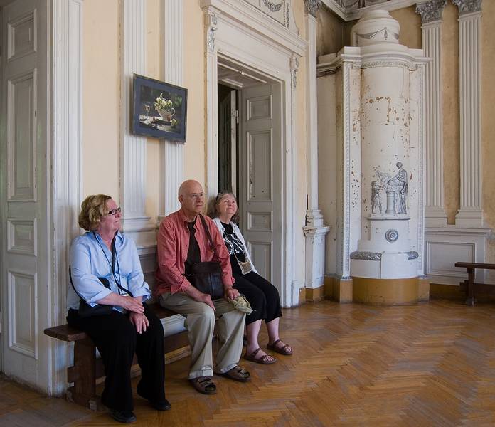 Carolyn, Chuck, and Betsy listening to our manor guide.<br />June 9, 2011 - Stameriena Manor, Stameriena, Vidzeme, Latvia.