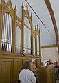 Betsy, Carolyn, Anete, Ronnie, and Chuck listening to a demo of the organ.<br />Velena Ev. Lutheran Church.<br />June 9, 2011 - Velena, Vidzeme, Latvia.