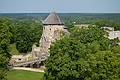 View of the ruinds of Cesis Castle from the steeple.<br />St. John's Lutheran Church.<br />June 10, 2011 - Cesis, Latvia.