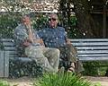 Chuck and Ronnie behind fountain droplets.<br />Maija Park.<br />June 10, 2011 - Cesis, Latvia.
