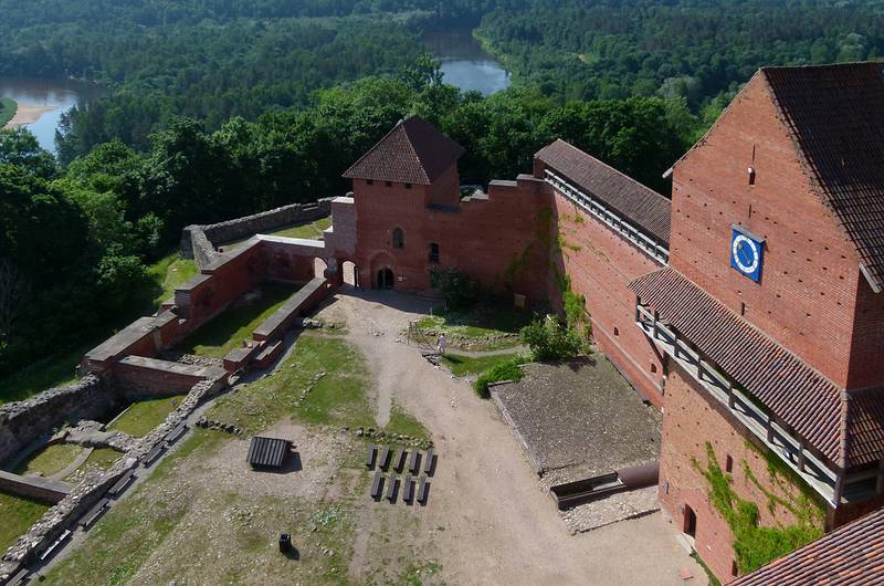 Castle courtyard and the Gauja River from atop the tower.<br />June 11, 2011 - Turaida, across the Gauja River from Sigulda, Latvia.