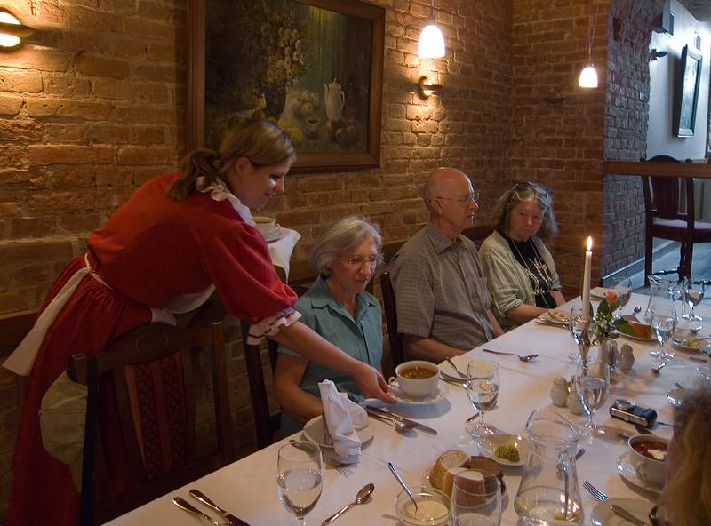 Joyce, Chuck, and Betsy.<br />Lunch in the palace basement.<br />Birinu Palace grounds.<br />June 11, 2011 - Birini, Latvia.