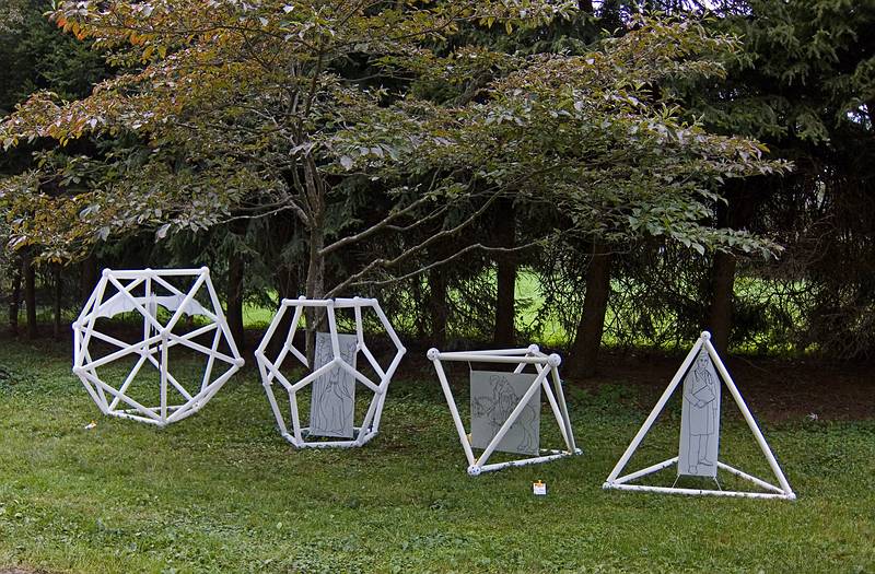 Martha Bergeron: 'D&D: Dangers and Decisions', platic tubes, rope, mylar.<br />'Play', Outdoor Sculpture at Maudslay.<br />Sept. 10, 2011 - Maudslay State Park, Newburyport, Massachusetts.