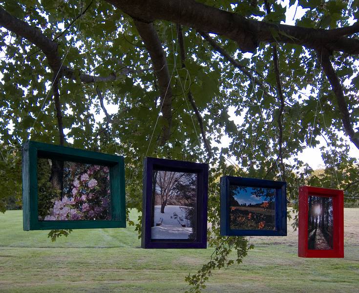 James Krum: 'Maudslay: A Four Season Playground', laminated photographs in wood frames.<br />'Play', Outdoor Sculpture at Maudslay.<br />Sept. 10, 2011 - Maudslay State Park, Newburyport, Massachusetts.