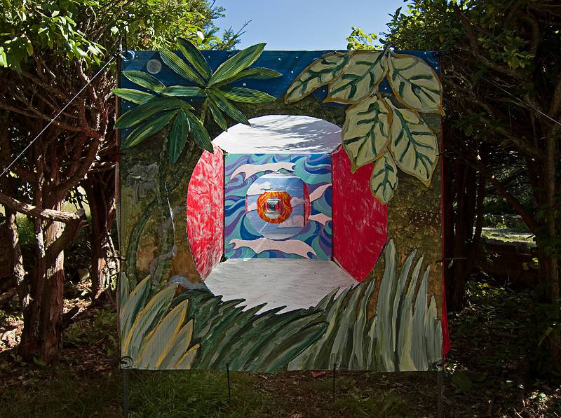 Nancy Sander: 'Vanishing Point', fabric, plastic cardboard, paint, rebar, wire.<br />'Play', Outdoor Sculpture at Maudslay.<br />Sept. 11, 2011 - Maudslay State Park, Newburyport.