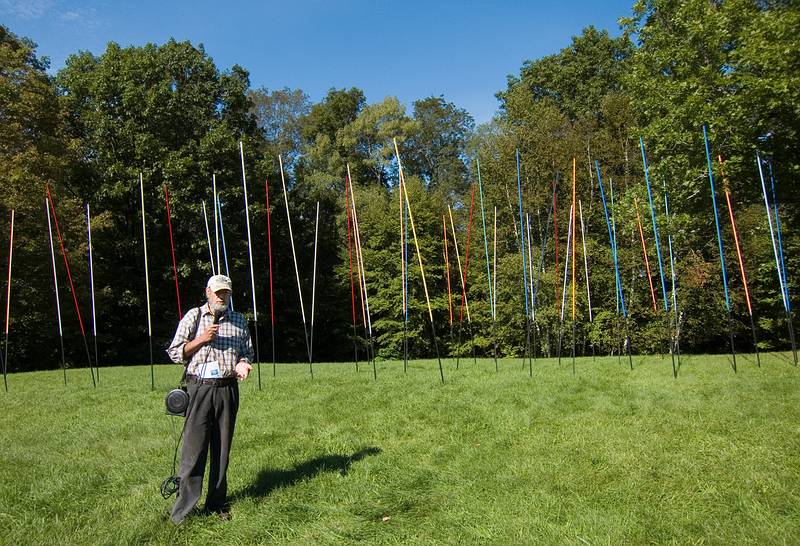John Ashworth talking about his installation 'STIX II'.<br />Artists' tour of 'Play', an Outdoor Sculpture Show at Maudslay.<br />Sept. 17, 2011 - Maudslay State Park, Newburyport, Massachusetts.