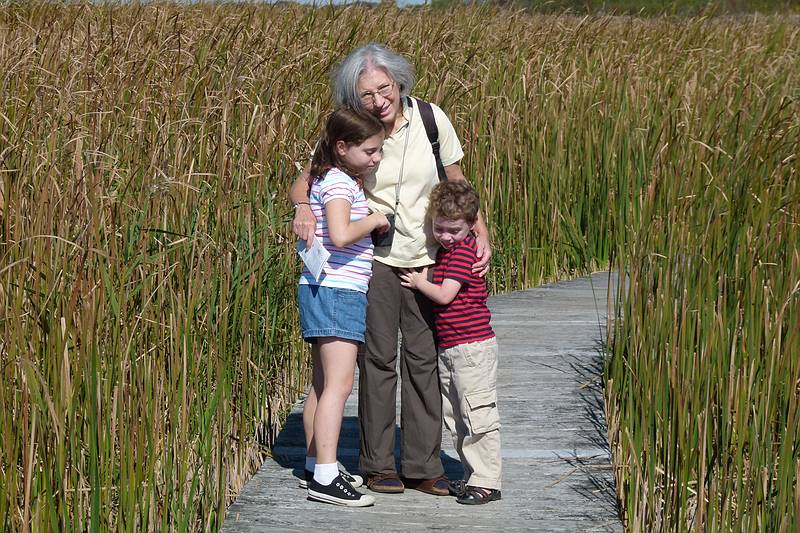 Miranda, Joyce, and Matthew on the Marsh Loop Trail.<br />At Hellcat Wildlife Observation Area.<br />Oct. 8, 2011 - Parker River National Wildlife Refuge, Plum Island, Massachusetts.