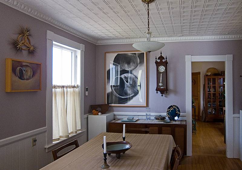 Dining room, after tin ceiling was repaired and repainted.<br />Oct. 25, 2011 - Merrimac, Massachusetts.