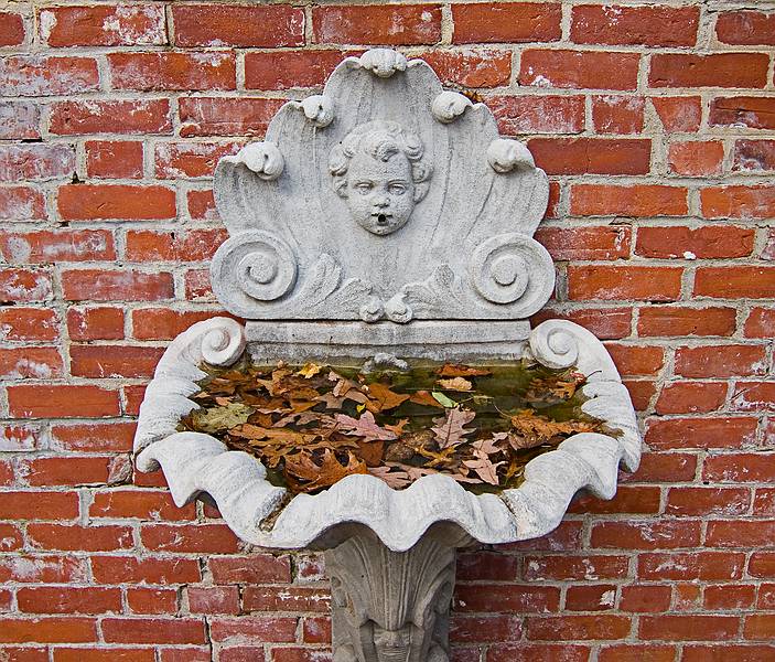 Fountain at the formal gardens.<br />Nov. 13, 2011 - Maudslay State Park, Newburyport, Massachusetts.