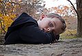 Bored Matthew (he misses playing with trains).<br />Nov. 13, 2011 - Maudslay State Park, Newburyport, Massachusetts.