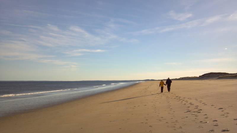 Joyce and Egils (photo by Melody via phone).<br />Dec. 22, 2011 - Parker River National Wildlife Refuge, Plum Island, Massachusetts.