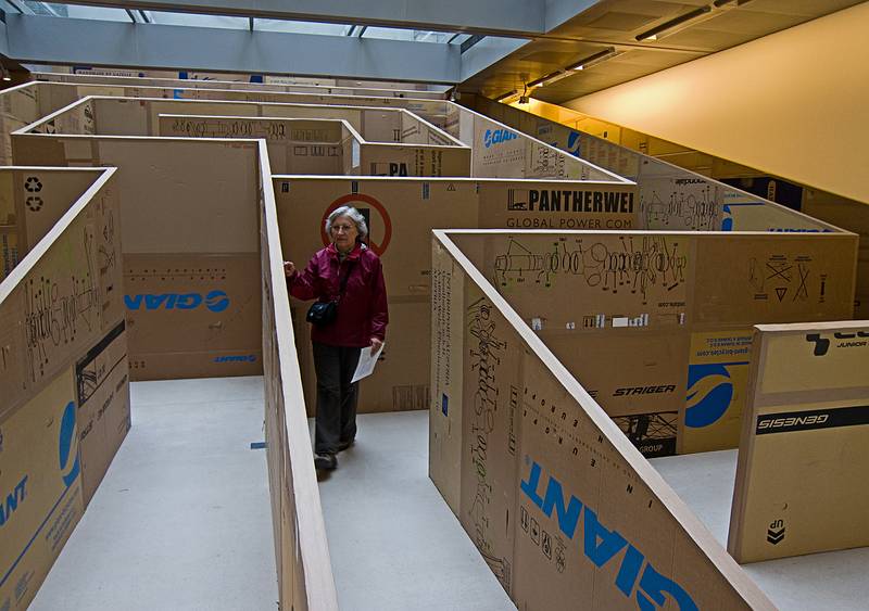 Joyce.<br />One of Peter Sandbichler's installations (a maze made of bicycle boxes) at the Taxispalais.<br />July 24, 2011 - Innsbruck, Austria.