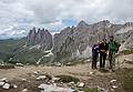 Joyce, Melody, and Sati on the ridge.<br />Hike from Seceda cable car terminal to Puez hut.<br />July 26, 2011 - NE of St. Ulrich/Ortisei, Italy.