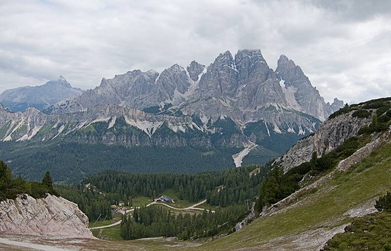 Looking north at Monte Cristallo group from trial #213.<br />July 29, 2011 - Above Cortina, near the cable car terminal at Rifugio Faloria.