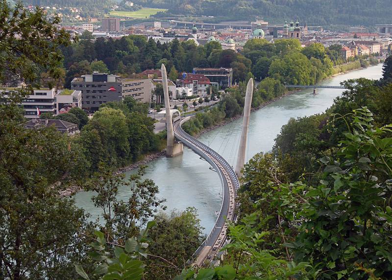 The cable car bridge over the Inn River.<br />July 31, 2011 - Innsbruck, Austria.