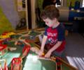 Matthew playing with trains.<br />Jan. 28, 2012 - At the Discovery Museums in Acton, Massachusetts.
