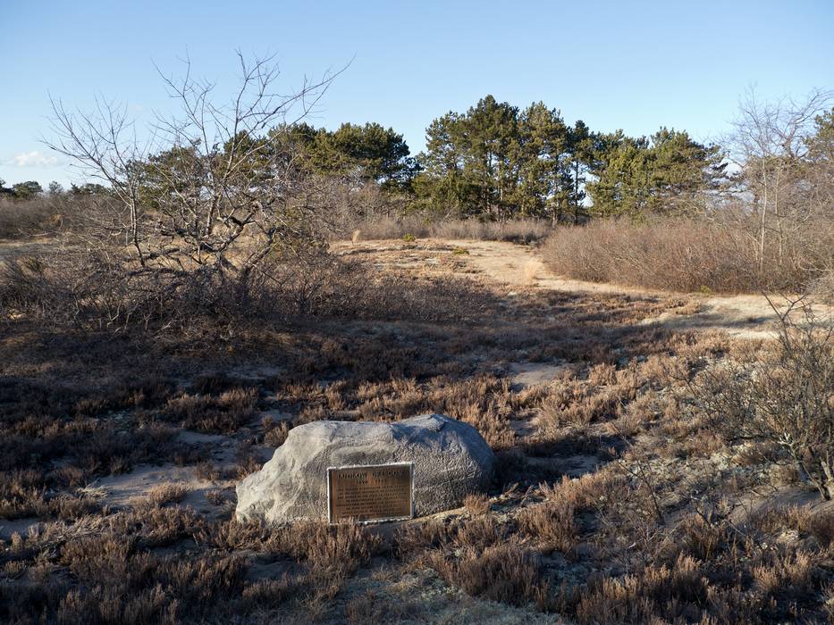 Memorial to Ludlow Griscom.<br />Along the Dunes Trail at Hellcat Swamp.<br />Feb. 23, 2012 - Parker River National Wildlife Refuge, Plum Island, Massachusetts.