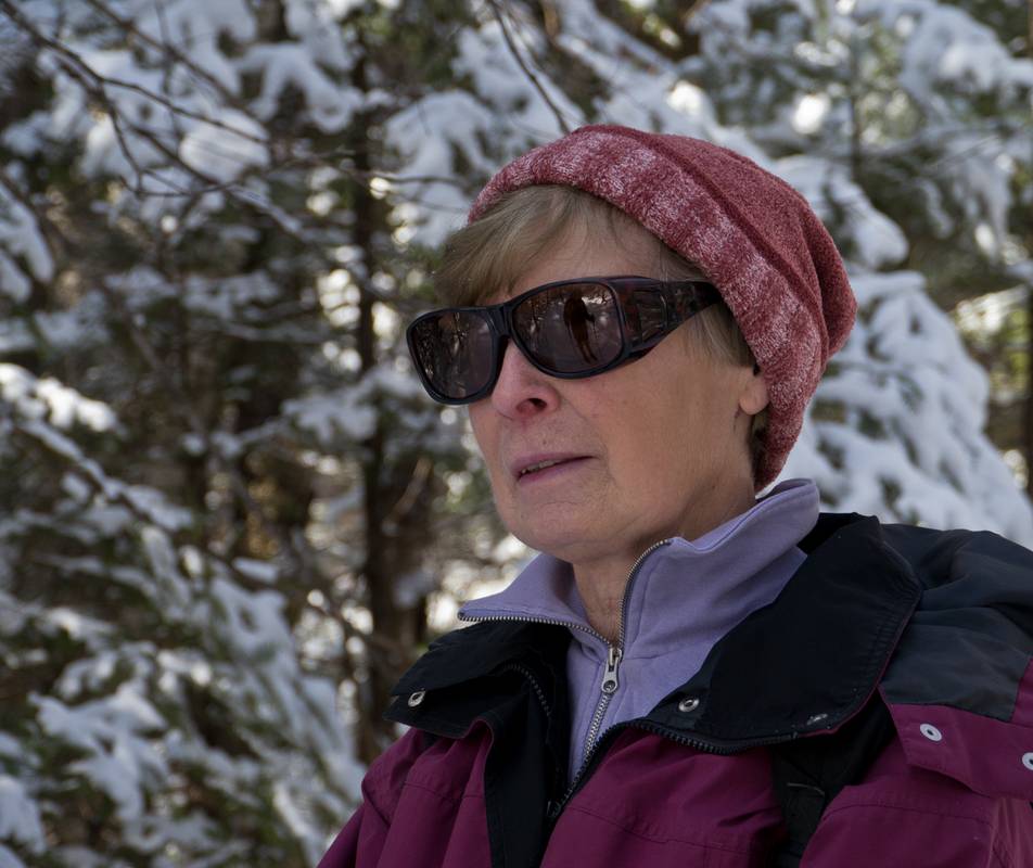 Nancy H.<br />Along trail in the Smarts Brook area.<br />March 10, 2012 - Waterville Valley, White Mountains, New Hampshire.
